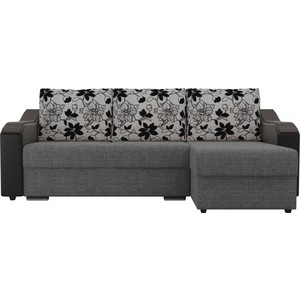 фото Угловой диван лига диванов монако рогожка серый подокотники экокожа черные подушки рогожка на флоке правый угол