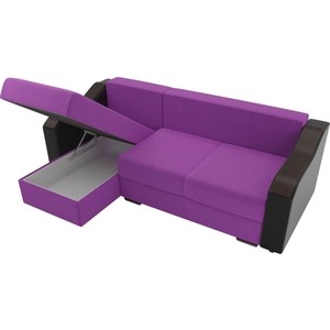 фото Угловой диван лига диванов монако микровельвет фиолетовый подлокотники экокожа черные подушки микровельвет черный левый угол