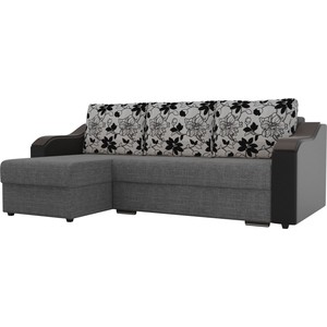 фото Угловой диван лига диванов монако рогожка серый подокотники экокожа черные подушки рогожка на флоке левый угол