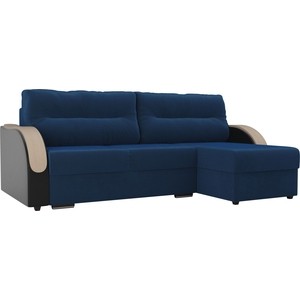 фото Угловой диван лига диванов дарси велюр синий подлокотники экокожа черные правый угол