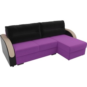 фото Угловой диван лига диванов дарси микровельвет фиолетовый подлкотники экокожа черные подушки микровельвет черные правый угол