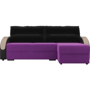 фото Угловой диван лига диванов дарси микровельвет фиолетовый подлкотники экокожа черные подушки микровельвет черные правый угол