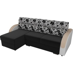 фото Угловой диван лига диванов дарси микровельвет черный подлоктники экокожа белые подушки рогожка на флоке левый угол