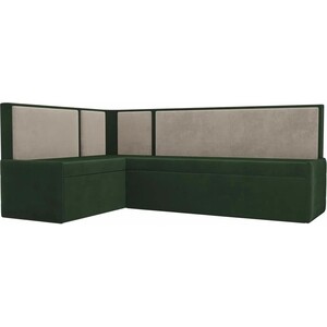 фото Кухонный угловой диван артмебель кристина велюр зеленый/бежевый левый угол