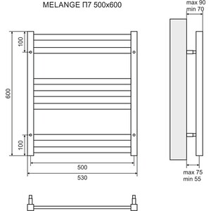 Полотенцесушитель электрический Lemark Melange П7 500x600 скрытое подключение, хром (LM49607E, LM0101C)