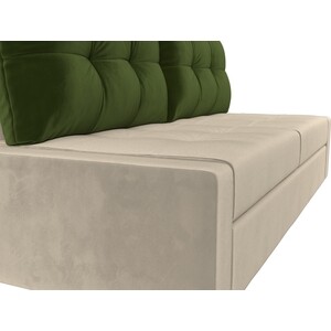 фото Прямой диван лига диванов мартин микровельвет бежевый подушки зеленый