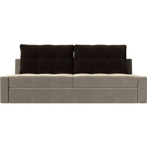 фото Прямой диван лига диванов мартин микровельвет бежевый подушки коричневый