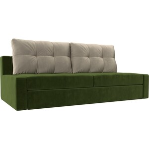 фото Прямой диван лига диванов мартин микровельвет зеленый подушки бежевый