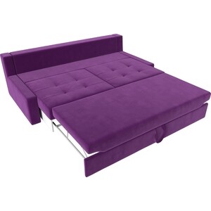 фото Прямой диван лига диванов мартин микровельвет фиолетовый подушки черный