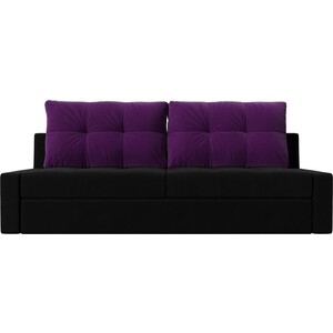 фото Прямой диван лига диванов мартин микровельвет черный подушки фиолетовый