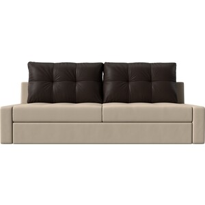 фото Прямой диван лига диванов мартин экокожа бежевый подушки коричневый