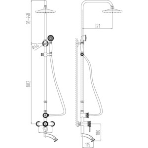 Душевая система Milacio Villena со смесителем, серебро (MC.103.SL)