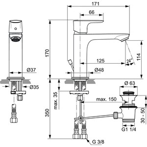 Смеситель для раковины Ideal Standard Connect Air с донным клапаном (A7012AA)