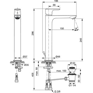 фото Смеситель для раковины ideal standard connect air высокий излив (a7025aa)