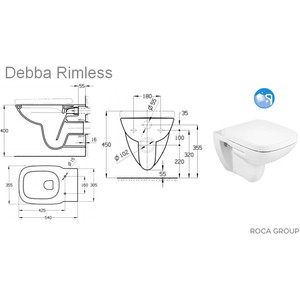 Комплект унитаза Roca Debba Rimless с инсталляцией, кнопкой, сиденьем микролифт (34699L00Y, ZRU9302826, 458.125.21.1)