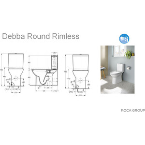 Унитаз-компакт безободковый Roca Debba Round Rimless с сиденьем микролифт (34299P00Y, 34199100Y, 801B2200B)