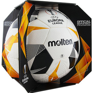 фото Мяч футбольный molten f5u5003-g19 р. 5, оф.мяч лиги европы 19/20 (uefa europa league), fifa quality pro (fifa approved), бело-оранжево-черный