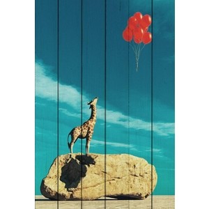 фото Картина на дереве дом корлеоне жираф и шарики 30x40 см