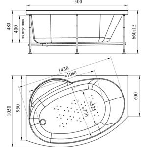 Акриловая ванна Radomir Vannesa Монти 150x105 левая, с каркасом и панелью (2-01-0-1-1-213, 2-21-0-1-0-213)