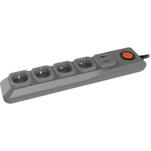 Cетевой фильтр Uniel S-GSL5-3U Grey (3 м, 4 розетки + 2 USB, серый) сетевой фильтр pilot pro 1 8м 6 розеток серый коробка