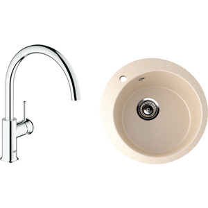 

Кухонная мойка и смеситель EcoStone ES-013 Grohe BauClassic бежевая (ES-13-328, 31234000), ES-013 Grohe BauClassic бежевая (ES-13-328, 31234000)