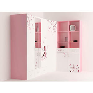 фото Шкаф 2-х дверный abc-king фея зеркало с бабочками розовый