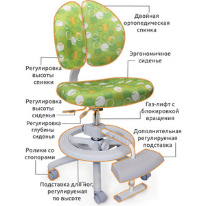 фото Кресло mealux duo-kid plus y-616 z обивка зеленая с кольцами (длинный газлифт+две подставки)