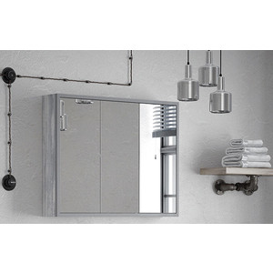 Зеркальный шкаф Corozo Айрон 90 серый/арт (SD-00000281) зеркальный шкаф mixline корнер 56х68 угловой серый 4630099747911