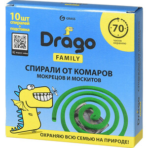 Спираль GRASS Drago Эффект от комаров 10 шт в упаковке - фото 1