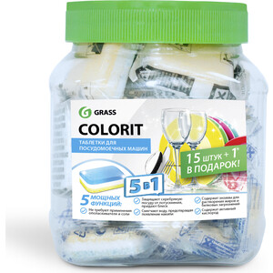 фото Таблетки для посудомоечной машины (пмм) grass colorit 5в1 16 шт в упаковке