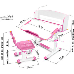 Комплект мебели (столик + стульчик) Mealux EVO BD-10 pink с лампой