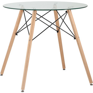фото Стол круглый stool group eames dsw d80 стеклянный/деревянные ножки chad glass