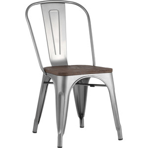 фото Стул stool group tolix серебристый матовый + темное дерево yd-h440b-w yg-15