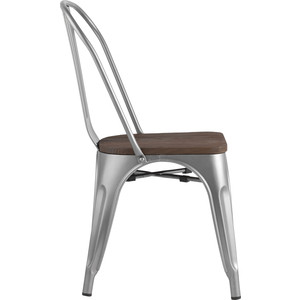 фото Стул stool group tolix серебристый матовый + темное дерево yd-h440b-w yg-15