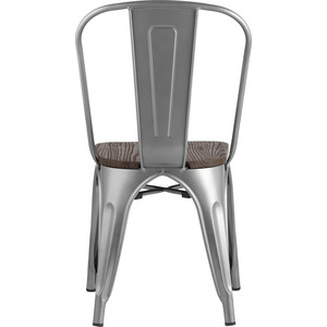 фото Стул stool group tolix серебристый матовый + темное дерево yd-h440b-w yg-15