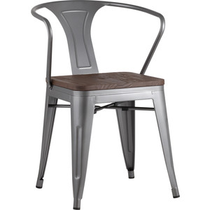 фото Стул stool group tolix arm wood серебристый матовый + темное дерево yd-h440ar-w yg-15