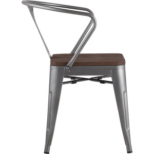 фото Стул stool group tolix arm wood серебристый матовый + темное дерево yd-h440ar-w yg-15