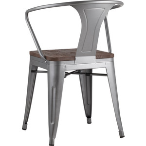 фото Стул stool group tolix arm wood серебристый матовый + темное дерево yd-h440ar-w yg-15