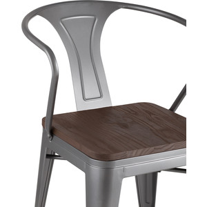 фото Стул stool group tolix arm wood серебристый матовый + темное дерево yd-h440ar-w yg-15