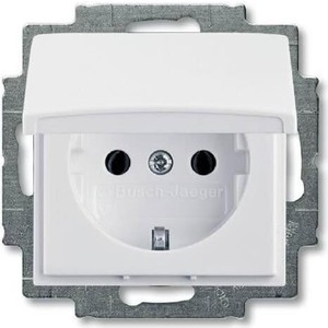 фото Розетка abb basic55 schuko с/з 16a 250v с крышкой безвинтовой зажим альпийский белый