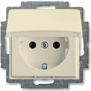 фото Розетка abb basic55 schuko с/з 16a 250v с крышкой безвинтовой зажим слоновая кость