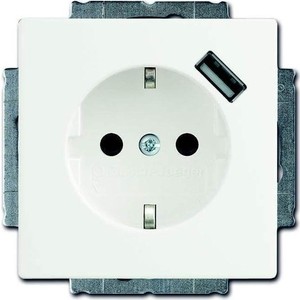 фото Розетка abb basic55 schuko с/з 16a 250v со шторками usb безвинтовой зажим альпийский белый