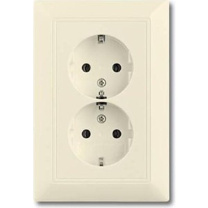 фото Розетка abb двойная basic55 schuko с/з 16a 250v безвинтовой зажим слоновая кость