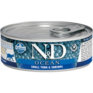 фото Консервы farmina n&d adult cat ocean tuna, cod & shrimp с тунцом, треской и креветками для взрослых кошек 80г