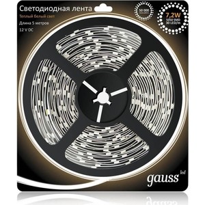 фото Лента gauss светодиодная 7,2w/m 30led/m 5050smd теплый белый 5m 312000107