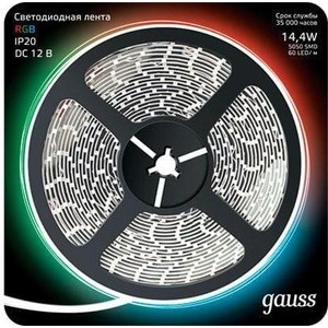 фото Лента gauss светодиодная 14,4w/m 60led/m 5050smd rgb 5m 312000414