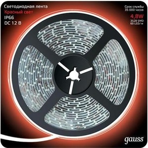 фото Лента gauss светодиодная влагозащищенная 4,8w/m 60led/m 2835smd красный 5m 311000705