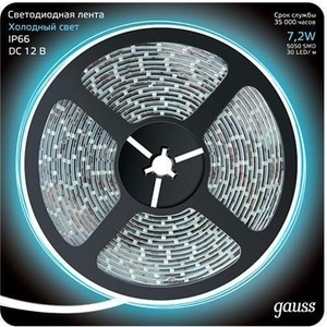 фото Лента gauss светодиодная влагозащищенная 7,2w/m 30led/m 5050smd холодный белый 5m 311000307