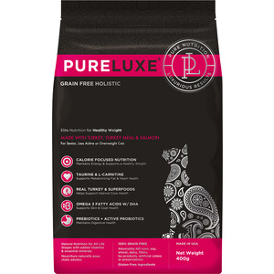 фото Сухой корм pureluxe для нормализации веса кошек с индейкой и лососем 400г