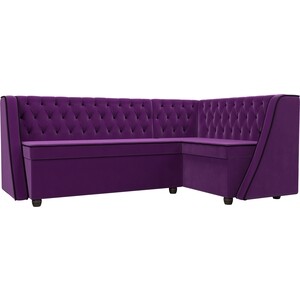 Кухонный угловой диван АртМебель Лофт микровельвет фиолетовый правый угол